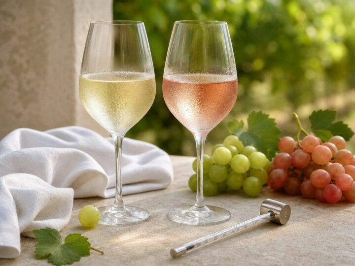 Weißwein- und Roséweinglas mit Trauben.