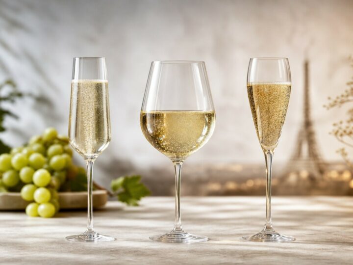 Drei Gläser mit Sekt, Prosecco und Champagner.