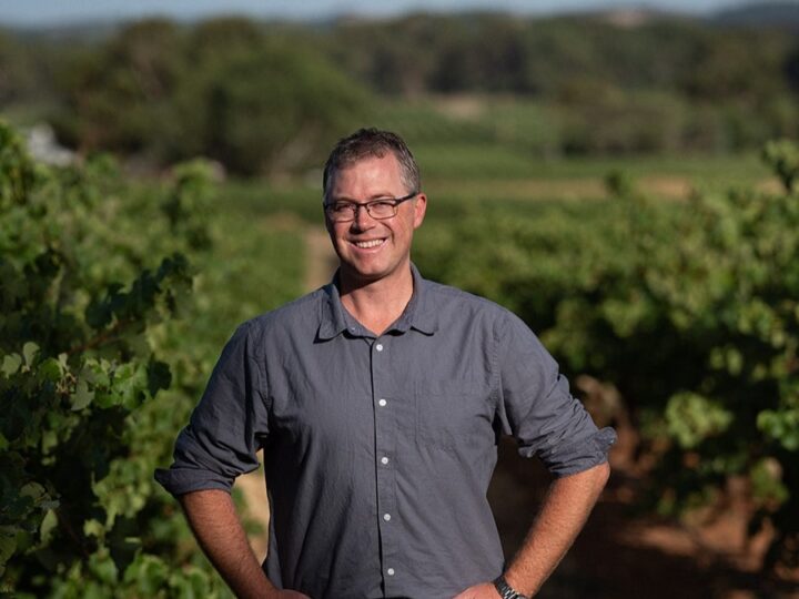 Brett Schutz, Winemaker bei Peter Lehmann, steht im Weinberg.